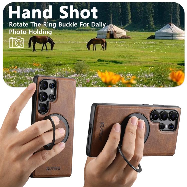 For Samsung Galaxy S23 5G Suteni G3 Oil Wax 360 Rotation Holder MagSafe Back Phone Case(Brown) by Suteni