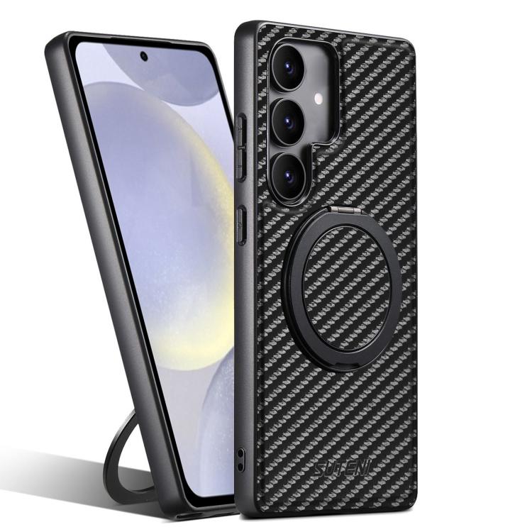 For Samsung Galaxy S24+ 5G Suteni G3 Carbon Fiber Leather 360 Rotation Holder MagSafe Phone Case(Black) by Suteni