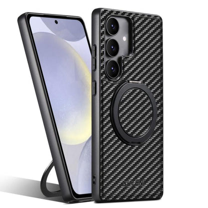 For Samsung Galaxy S24+ 5G Suteni G3 Carbon Fiber Leather 360 Rotation Holder MagSafe Phone Case(Black) by Suteni