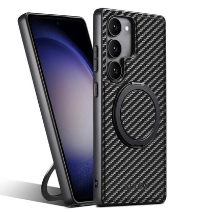 For Samsung Galaxy S23+ 5G Suteni G3 Carbon Fiber Leather 360 Rotation Holder MagSafe Phone Case(Black) by Suteni