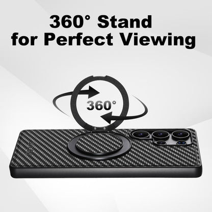 For Samsung Galaxy S22+ 5G Suteni G3 Carbon Fiber Leather 360 Rotation Holder MagSafe Phone Case(Black) by Suteni