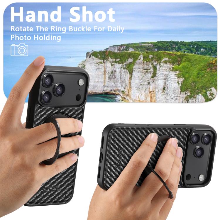 For iPhone 17 Pro Max Suteni G3 Carbon Fiber Leather 360 Rotation Holder MagSafe Phone Case(Black) by Suteni