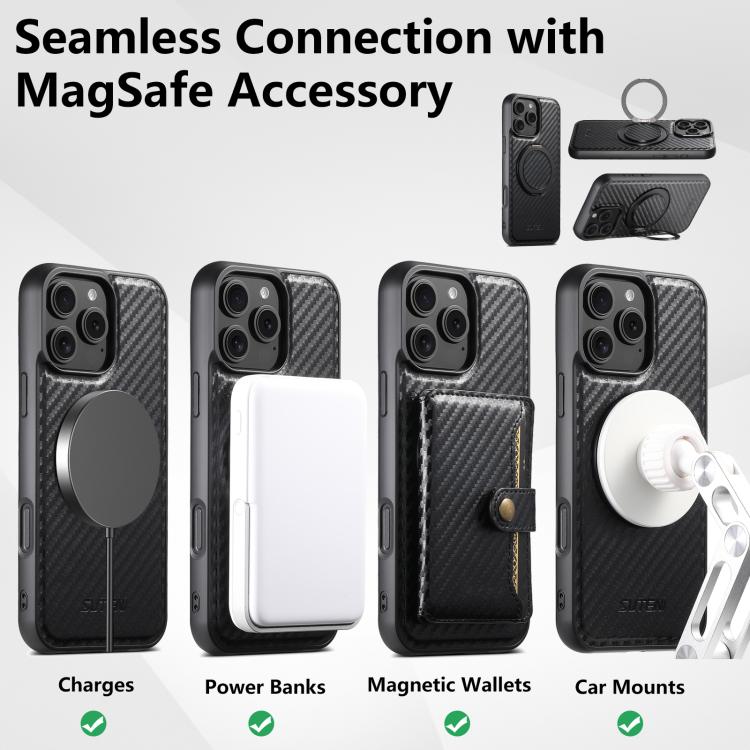 For iPhone Air Suteni G3 Carbon Fiber Leather 360 Rotation Holder MagSafe Phone Case(Black) by Suteni