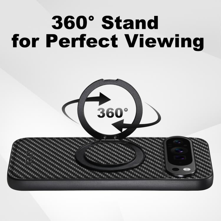 For Google Pixel 9 Pro Suteni G3 Carbon Fiber Leather 360 Rotation Holder MagSafe Phone Case(Black) by Suteni