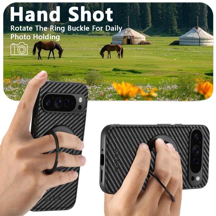 For Google Pixel 8 Suteni G3 Carbon Fiber Leather 360 Rotation Holder MagSafe Phone Case(Black) by Suteni