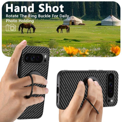 For Google Pixel 8 Suteni G3 Carbon Fiber Leather 360 Rotation Holder MagSafe Phone Case(Black) by Suteni