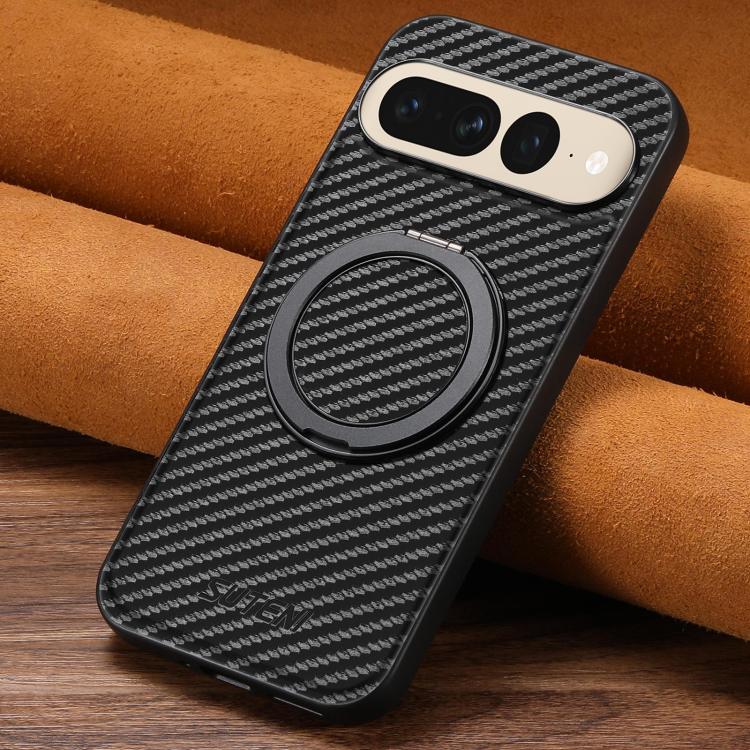 For Google Pixel 7 Pro Suteni G3 Carbon Fiber Leather 360 Rotation Holder MagSafe Phone Case(Black) by Suteni