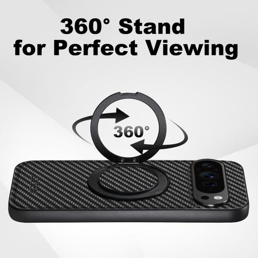 For Google Pixel 7 Pro Suteni G3 Carbon Fiber Leather 360 Rotation Holder MagSafe Phone Case(Black) by Suteni