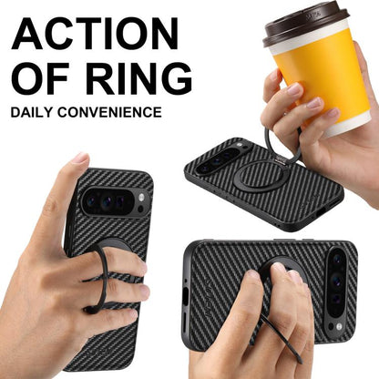 For Google Pixel 10 Pro XL Suteni G3 Carbon Fiber Leather 360 Rotation Holder MagSafe Phone Case(Black) by Suteni