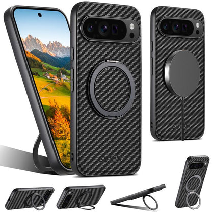 For Google Pixel 10 Suteni G3 Carbon Fiber Leather 360 Rotation Holder MagSafe Phone Case(Black) by Suteni