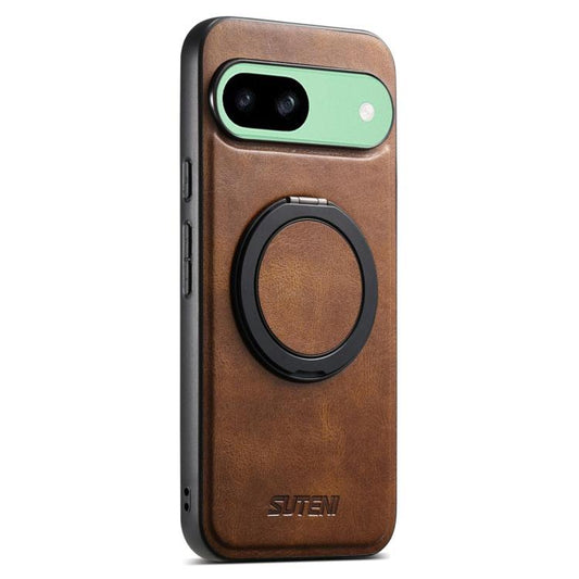 For Google Pixel 8a Suteni G3 Oil Wax 360 Rotation Holder MagSafe Back Phone Case(Brown) by Suteni