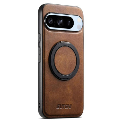 For Google Pixel 8 Pro Suteni G3 Oil Wax 360 Rotation Holder MagSafe Back Phone Case(Brown) by Suteni