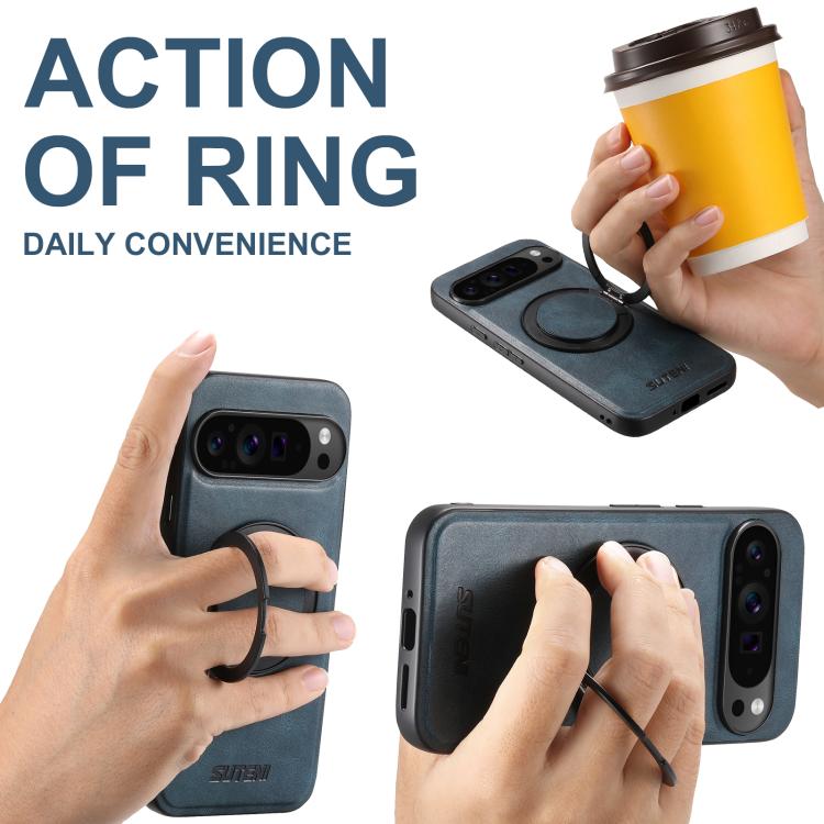 For Google Pixel 8 Pro Suteni G3 Oil Wax 360 Rotation Holder MagSafe Back Phone Case(Blue) by Suteni