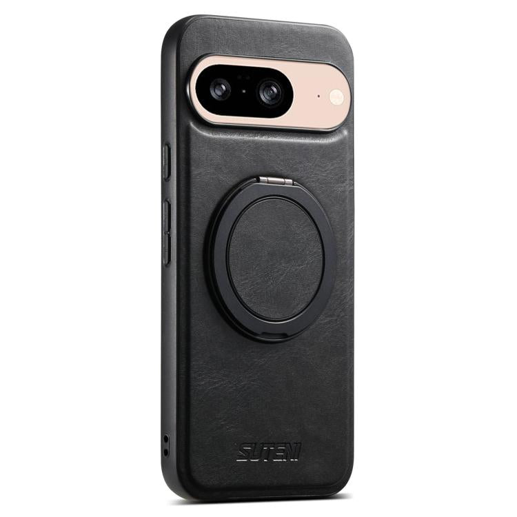 For Google Pixel 8 Suteni G3 Oil Wax 360 Rotation Holder MagSafe Back Phone Case(Black) by Suteni