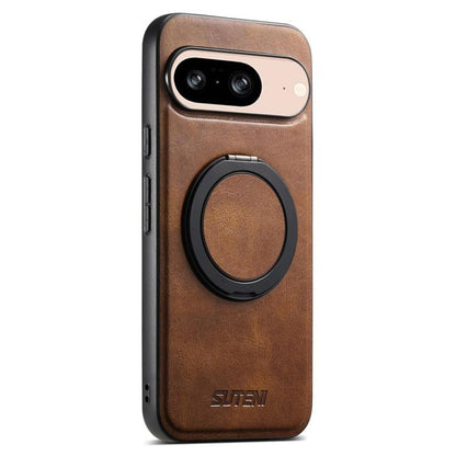 For Google Pixel 8 Suteni G3 Oil Wax 360 Rotation Holder MagSafe Back Phone Case(Brown) by Suteni