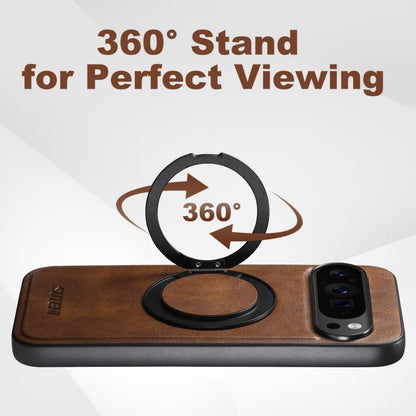 For Google Pixel 8 Suteni G3 Oil Wax 360 Rotation Holder MagSafe Back Phone Case(Brown) by Suteni