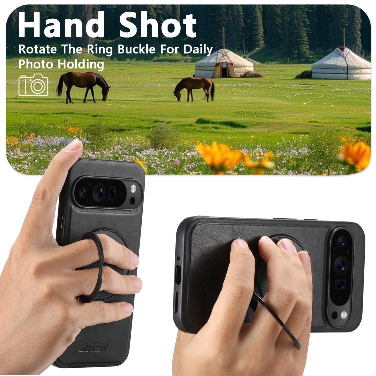 For Google Pixel 7a Suteni G3 Oil Wax 360 Rotation Holder MagSafe Back Phone Case(Black) by Suteni