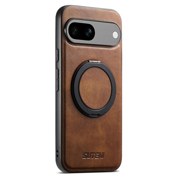 For Google Pixel 7a Suteni G3 Oil Wax 360 Rotation Holder MagSafe Back Phone Case(Brown) by Suteni