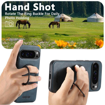 For Google Pixel 7 Suteni G3 Oil Wax 360 Rotation Holder MagSafe Back Phone Case(Black) by Suteni