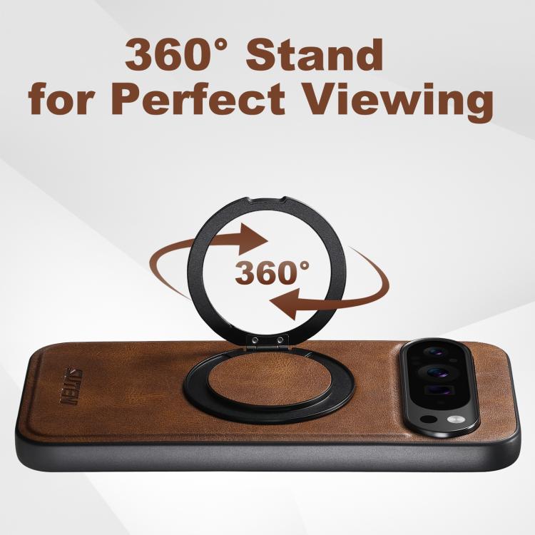 For Google Pixel 10 Pro XL Suteni G3 Oil Wax 360 Rotation Holder MagSafe Back Phone Case(Brown) by Suteni