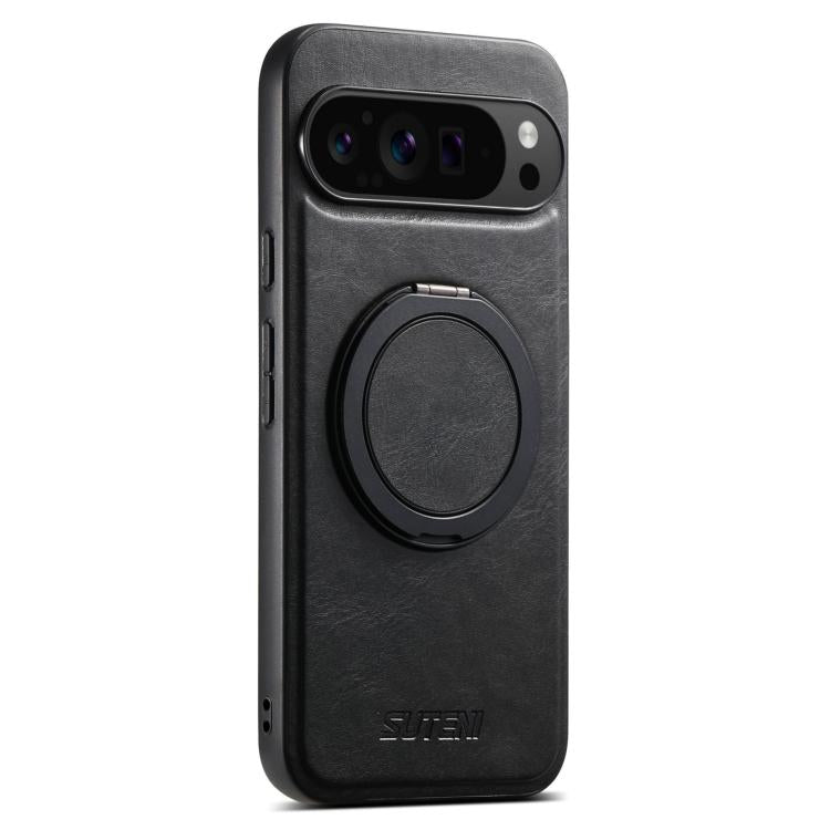 For Google Pixel 10 Pro Suteni G3 Oil Wax 360 Rotation Holder MagSafe Back Phone Case(Black) by Suteni
