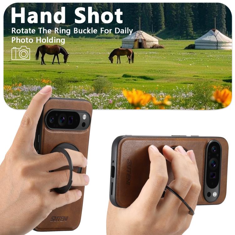 For Google Pixel 10 Suteni G3 Oil Wax 360 Rotation Holder MagSafe Back Phone Case(Brown) by Suteni