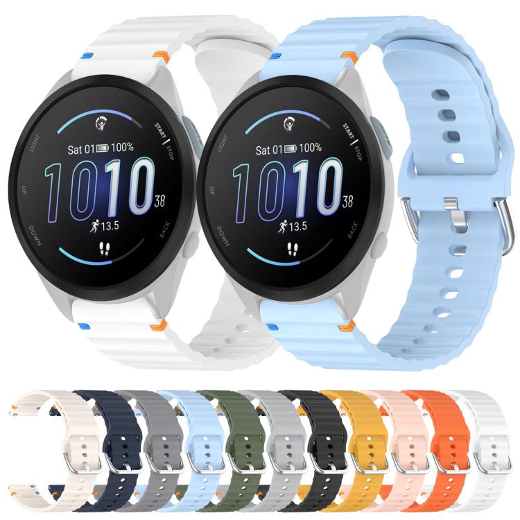 For Garmin Forerunner 165 Wavy Grain Stitched 20mm Silicone Watch Band(White) by bashfashion