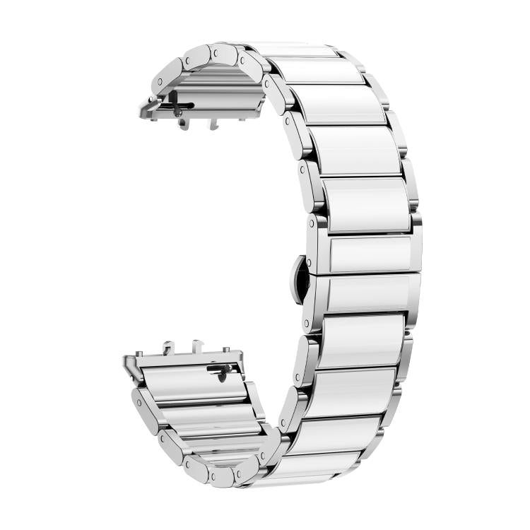 For Samsung Galaxy Fit 3 Butterfly Buckle Ceramic White Metal Watch Band(Silver) by bashfashion