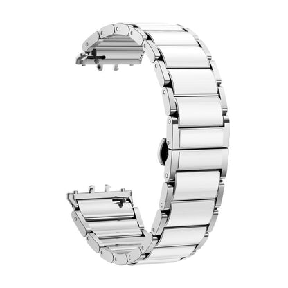 For Samsung Galaxy Fit 3 Butterfly Buckle Ceramic White Metal Watch Band(Silver) by bashfashion