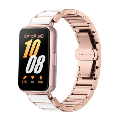 For Samsung Galaxy Fit 3 Butterfly Buckle Ceramic White Metal Watch Band(Rose Gold) by bashfashion