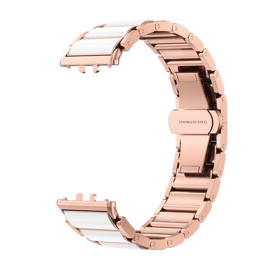 For Samsung Galaxy Fit 3 Butterfly Buckle Ceramic White Metal Watch Band(Rose Gold) by bashfashion