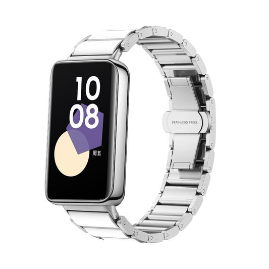 For Honor Band 9 Butterfly Buckle Ceramic White Metal Watch Band(Silver) by bashfashion