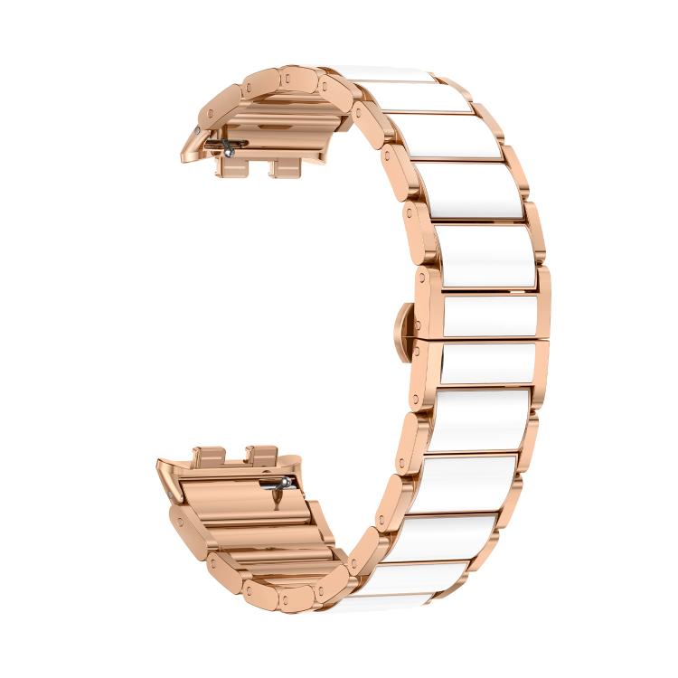 For Honor Band 9 Butterfly Buckle Ceramic White Metal Watch Band(Rose Gold) by bashfashion