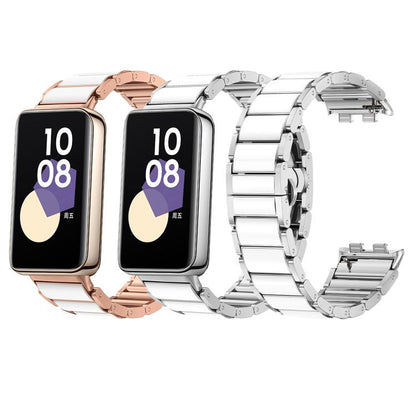 For Honor Band 9 Butterfly Buckle Ceramic White Metal Watch Band(Rose Gold) by bashfashion