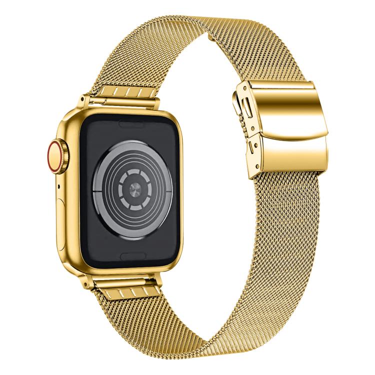 For Apple Watch 46mm / 49mm / 45mm / 44mm Hyphosis Buckle Milanese Metal Watch Band(Gold) by bashfashion