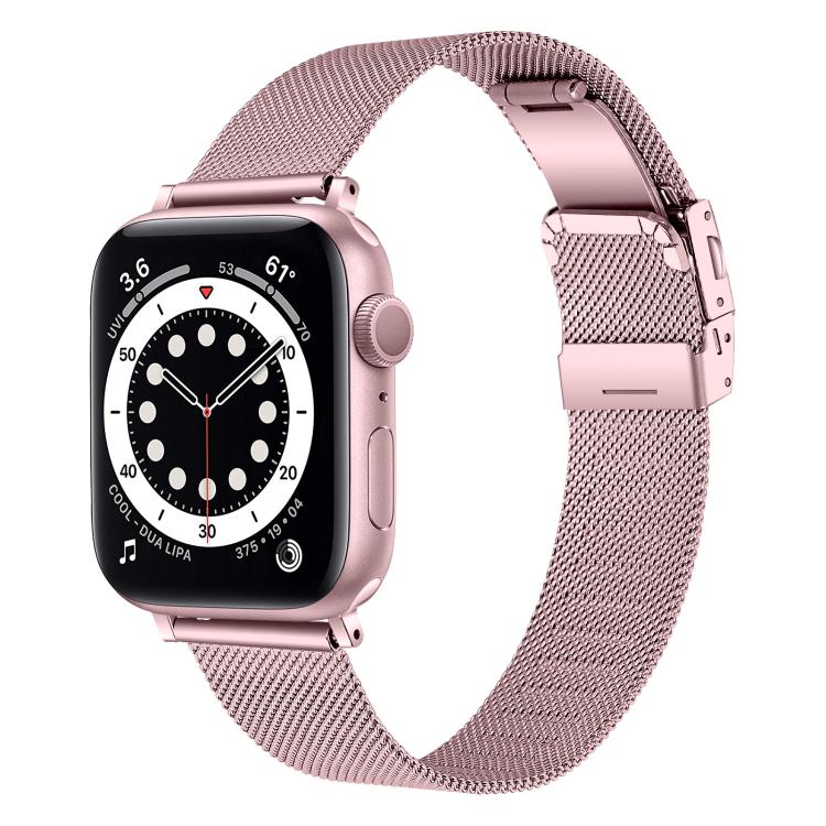 For Apple Watch 46mm / 49mm / 45mm / 44mm Hyphosis Buckle Milanese Metal Watch Band(Rose Pink) by bashfashion