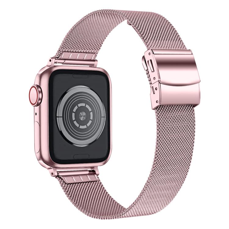 For Apple Watch 46mm / 49mm / 45mm / 44mm Hyphosis Buckle Milanese Metal Watch Band(Rose Pink) by bashfashion
