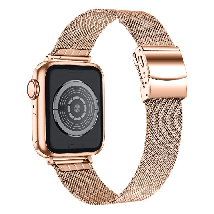 For Apple Watch 46mm / 49mm / 45mm / 44mm Hyphosis Buckle Milanese Metal Watch Band(Rose Gold) by bashfashion