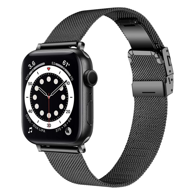 For Apple Watch 42mm / 41mm / 40mm / 38mm Hyphosis Buckle Milanese Metal Watch Band(Black) by bashfashion