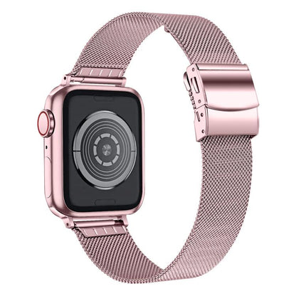 For Apple Watch 42mm / 41mm / 40mm / 38mm Hyphosis Buckle Milanese Metal Watch Band(Rose Pink) by bashfashion