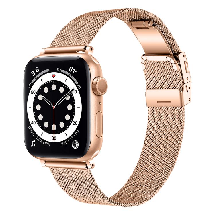 For Apple Watch 42mm / 41mm / 40mm / 38mm Hyphosis Buckle Milanese Metal Watch Band(Rose Gold) by bashfashion
