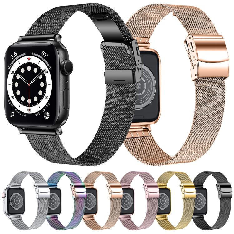 For Apple Watch 42mm / 41mm / 40mm / 38mm Hyphosis Buckle Milanese Metal Watch Band(Rose Gold) by bashfashion