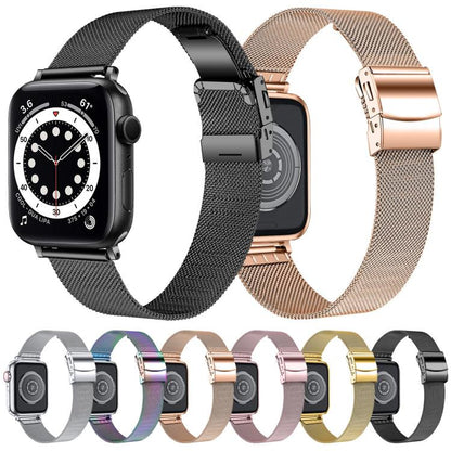 For Apple Watch 42mm / 41mm / 40mm / 38mm Hyphosis Buckle Milanese Metal Watch Band(Rose Gold) by bashfashion