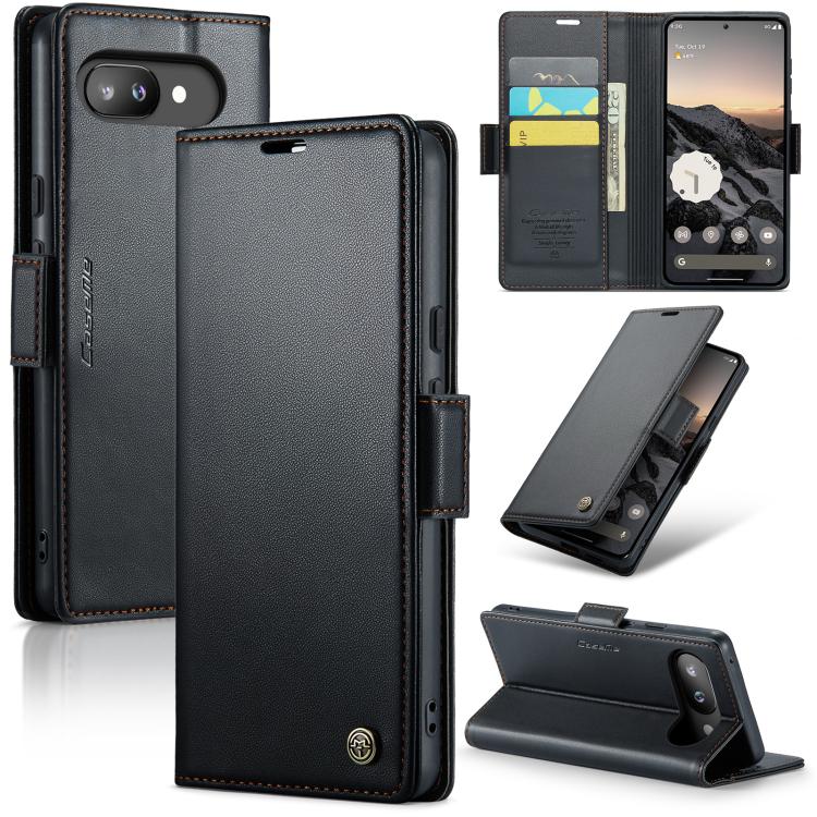 For Google Pixel 9a CaseMe 023 Butterfly Buckle Litchi Texture RFID Anti-theft Leather Phone Case(Black) by CaseMe