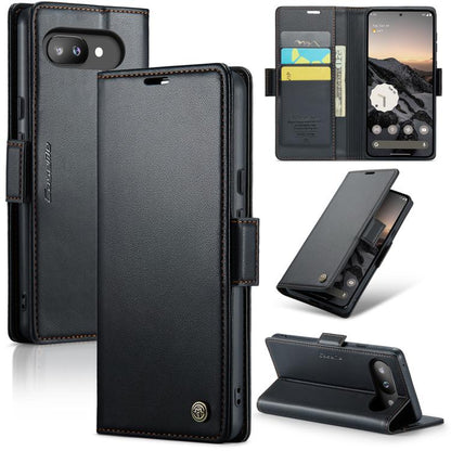 For Google Pixel 9a CaseMe 023 Butterfly Buckle Litchi Texture RFID Anti-theft Leather Phone Case(Black) by CaseMe