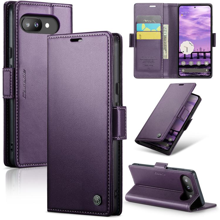 For Google Pixel 9a CaseMe 023 Butterfly Buckle Litchi Texture RFID Anti-theft Leather Phone Case(Purple) by CaseMe