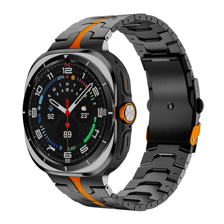 For Samsung Galaxy Watch Ultra 47mm / Ultra 2025 Titanium Alloy Safety Buckle Metal Watch Band(Black Orange) by bashfashion