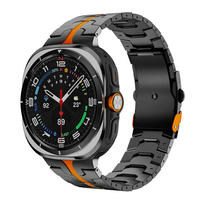 For Samsung Galaxy Watch Ultra 47mm / Ultra 2025 Titanium Alloy Safety Buckle Metal Watch Band(Black Orange) by bashfashion