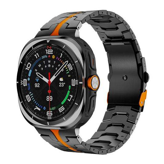 For Samsung Galaxy Watch Ultra 47mm / Ultra 2025 Titanium Alloy Safety Buckle Metal Watch Band(Black Orange) by bashfashion