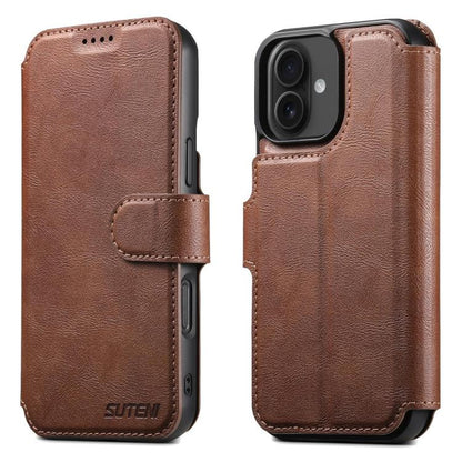 For iPhone 16 Plus Suteni Q05 2-in-1 Multi-function Detachable Wallet MagSafe Phone Case(Brown) by Suteni